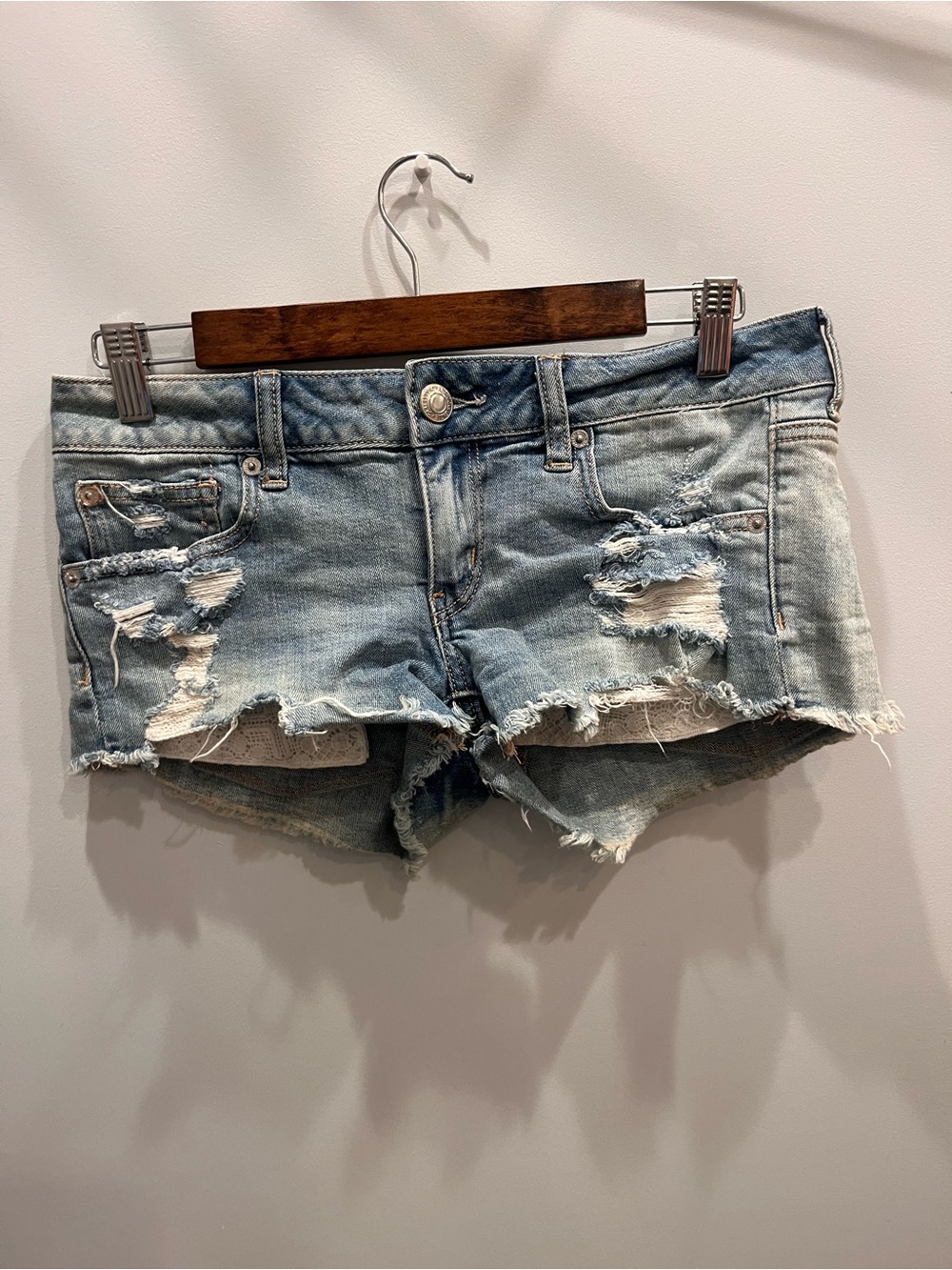 American Eagle Outfitters Light Blue Distressed Denim Cutoffs